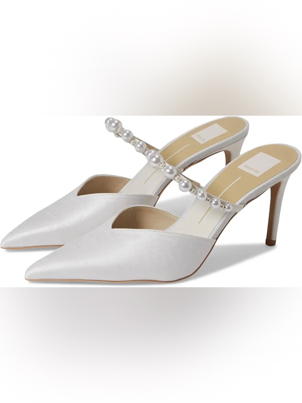 Dolce Vita White Pointed Pearl-Embellished Mule Heels